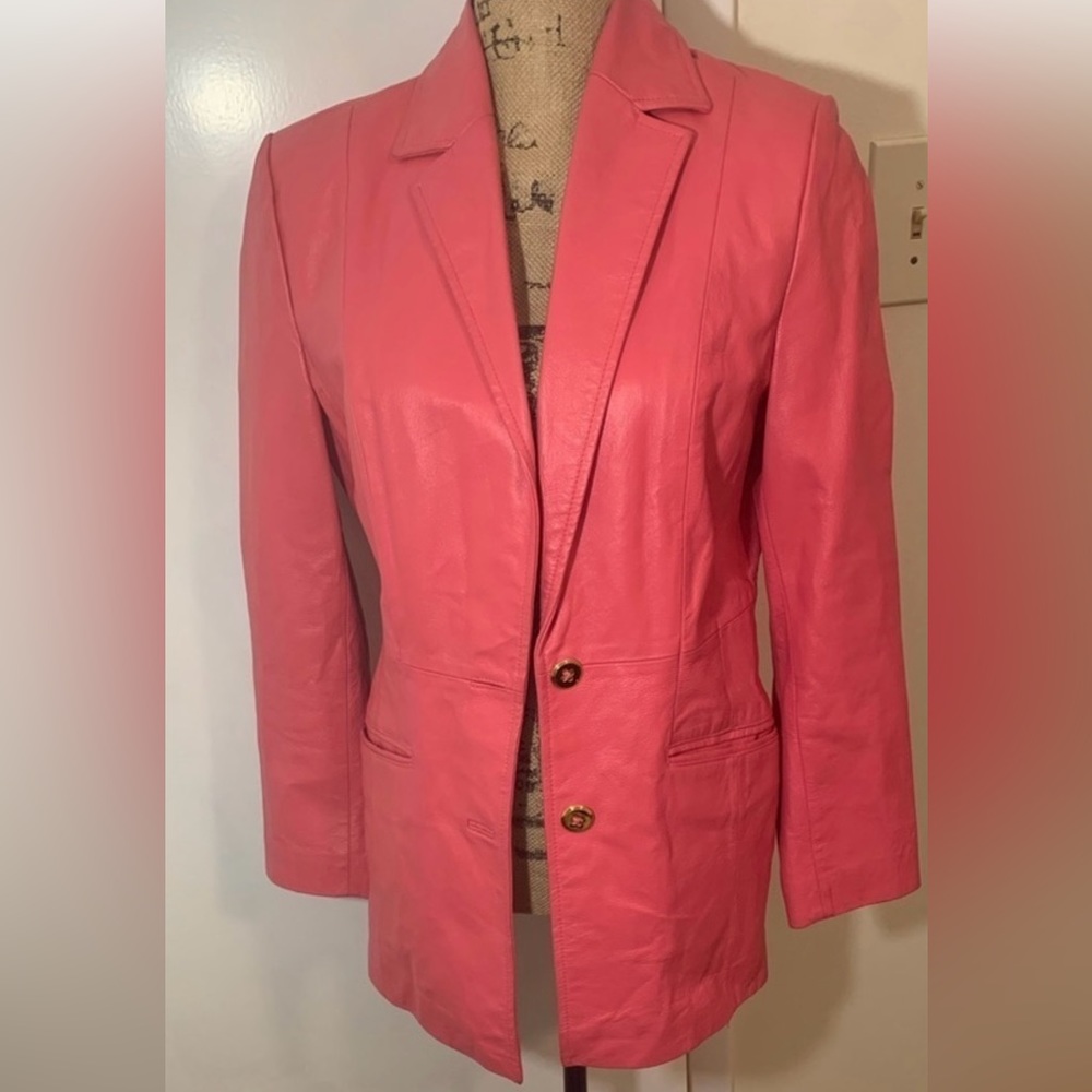 Vintage PINK Leather Blazer Jacket Gold Buttons. Vintage Barbie Does Dallas 💕